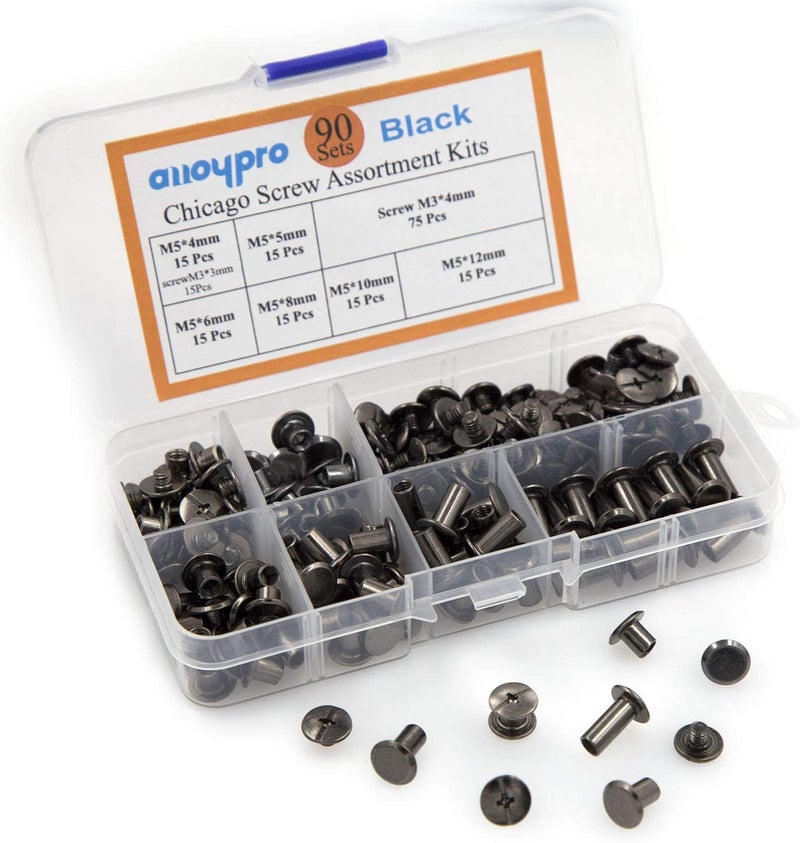 ALLOYPRO 90 Sets Chicago Screws Assorted Kit 6 Sizes Gun Metal Leather Rivets 3/16(5mm) Screw Rivets Phillip Head Book Binding Posts Nail Rivet Chicago Bolts for DIY Leather Craft (5 x 4,5,6,8,10,12) - Image 4